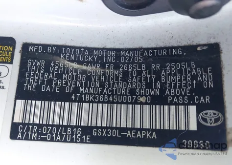 2005 Toyota Avalon Limited from USA, damaged, VIN 4T1BK36B45U007980